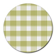 Green Tea - White And Green Plaids Round Mousepads by ConteMonfrey