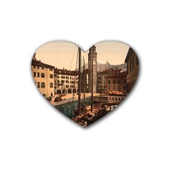  The Harbor, Riva, Lake Garda, Italy 1890-1900 Rubber Heart Coaster (4 Pack) by ConteMonfrey