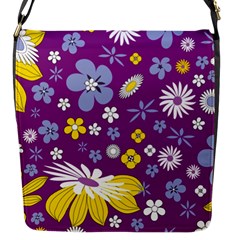Floral-purple Yellow Flap Closure Messenger Bag (s) by nateshop