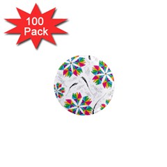 Illustration Colorful Flowers Floral Pattern 1  Mini Magnets (100 Pack) 