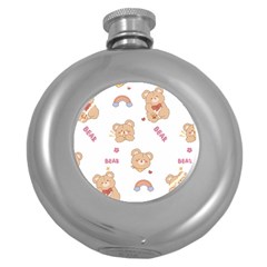 Illustrations Bear Cartoon Background Pattern Round Hip Flask (5 Oz) by Sudhe