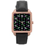 Pattern Background Bright Pattern Rose Gold Leather Watch 