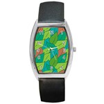 Leaves Pattern Autumn Background Barrel Style Metal Watch