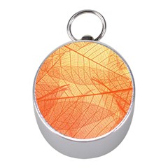 Orange Leaf Texture Pattern Mini Silver Compasses
