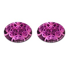 Fractal-math-geometry-visualization Pink Cufflinks (oval) by Pakrebo