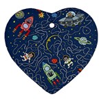 Illustration Cat Space Astronaut Rocket Maze Ornament (Heart)