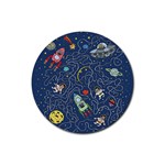 Illustration Cat Space Astronaut Rocket Maze Rubber Round Coaster (4 pack)