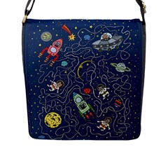 Illustration Cat Space Astronaut Rocket Maze Flap Closure Messenger Bag (l)