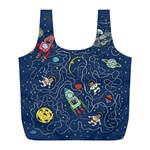 Illustration Cat Space Astronaut Rocket Maze Full Print Recycle Bag (L)