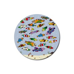 Fish Ocean Sea Water Diving Blue Nature Rubber Round Coaster (4 Pack) by Ravend