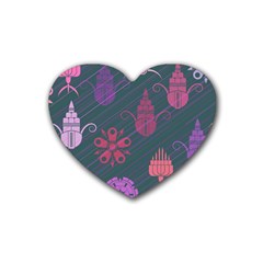Floral Non Seamless Pattern Rubber Coaster (heart)