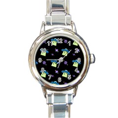 Illustration Cosmos Cosmo Rocket Spaceship -ufo Round Italian Charm Watch by danenraven