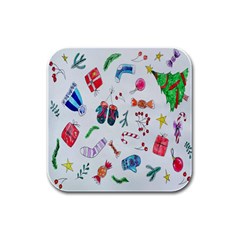New Year Christmas Sketch Gifts Rubber Square Coaster (4 Pack) by artworkshop