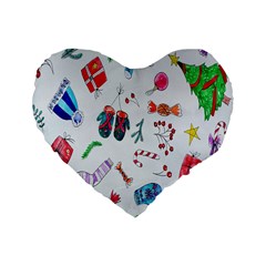 New Year Christmas Sketch Gifts Standard 16  Premium Heart Shape Cushions by artworkshop