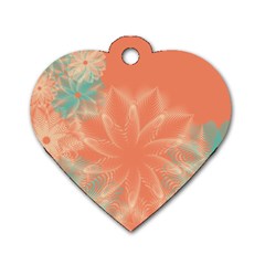 Teal Coral Abstract Floral Cream Dog Tag Heart (two Sides)