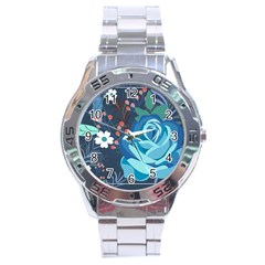 Floral Background Digital Art Stainless Steel Analogue Watch