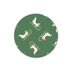 Gold Santa s Sleigh Green Print Magnet 3  (round) by TetiBright