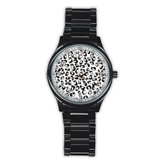 Black And White Leopard Print Jaguar Dots Stainless Steel Round Watch by ConteMonfreyShop