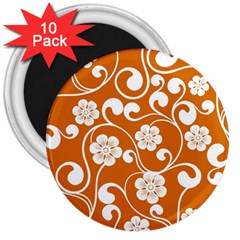 Orange Floral Walls  3  Magnet (10 Pack) by ConteMonfreyShop