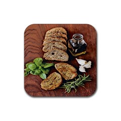 Oil, Basil, Garlic, Bread And Rosemary - Italian Food Rubber Coaster (square) by ConteMonfrey