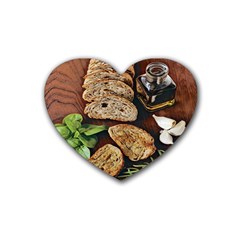 Oil, Basil, Garlic, Bread And Rosemary - Italian Food Rubber Coaster (heart) by ConteMonfrey