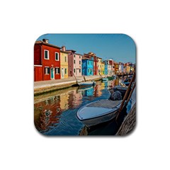 Boats In Venice - Colorful Italy Rubber Coaster (square) by ConteMonfrey