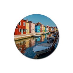 Boats In Venice - Colorful Italy Rubber Coaster (round) by ConteMonfrey