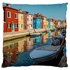 Boats In Venice - Colorful Italy Large Cushion Case (two Sides) by ConteMonfrey