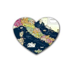 Map Italy Blue Rubber Heart Coaster (4 Pack) by ConteMonfrey