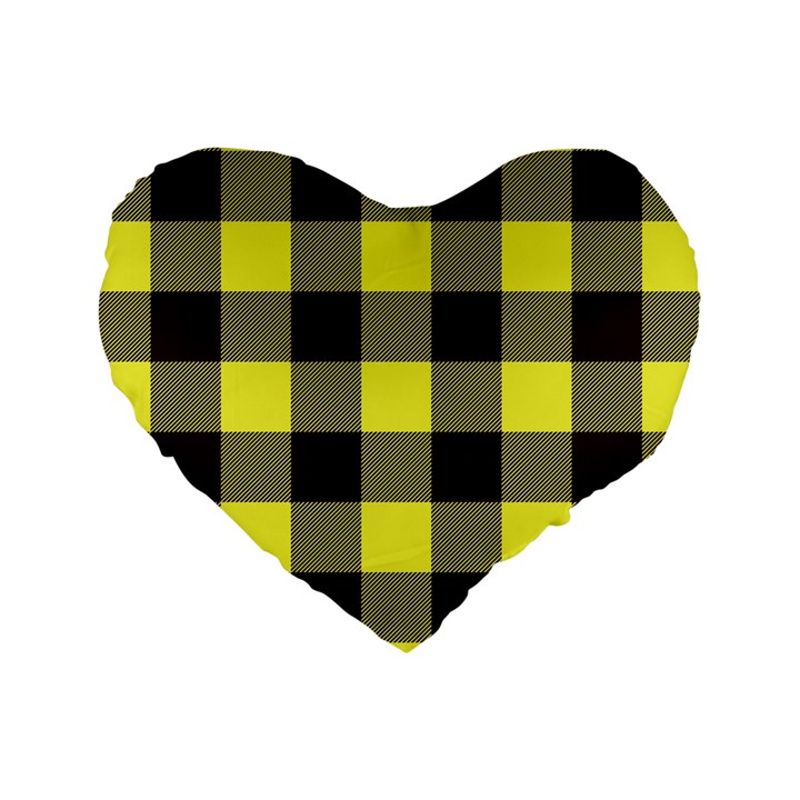 Black and yellow big plaids Standard 16  Premium Heart Shape Cushions