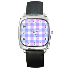 Cotton Candy Plaids - Blue, Pink, White Square Metal Watch