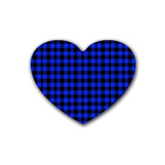 Black And Bic Blue Plaids Rubber Heart Coaster (4 Pack) by ConteMonfrey