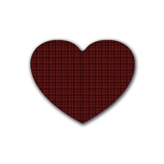 Dark Red Small Plaids Lines Rubber Coaster (heart) by ConteMonfrey