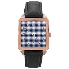 Small Blue And White Plaids Rose Gold Leather Watch  by ConteMonfrey