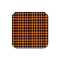 Orange Black Small Plaids Rubber Square Coaster (4 Pack) by ConteMonfrey