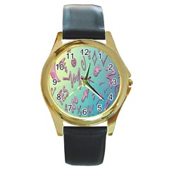 Pink Yes Bacground Round Gold Metal Watch by nateshop