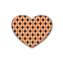 Halloween Inspired Black Orange Diagonal Plaids Rubber Coaster (heart) by ConteMonfrey