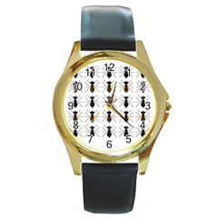 Ant Insect Pattern Cartoon Ants Round Gold Metal Watch by Ravend