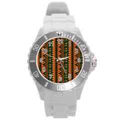 African Pattern Texture Round Plastic Sport Watch (l)