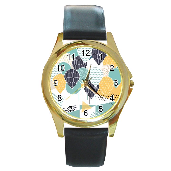 Abstract Balloon Pattern Decoration Round Gold Metal Watch