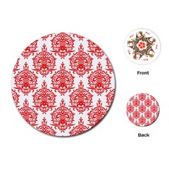 White And Red Ornament Damask Vintage Playing Cards Single Design (round) by ConteMonfrey