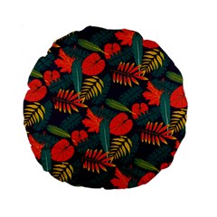 Leaves Pattern Wallpaper Seamless Standard 15  Premium Flano Round Cushions by Wegoenart