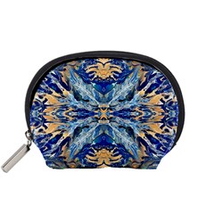 Cobalt On Gold Accessory Pouch (small) by kaleidomarblingart