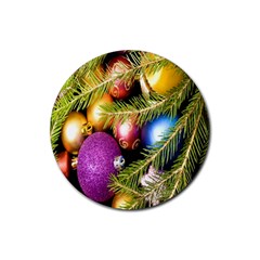 Background Of Christmas Decoration Rubber Coaster (round) by artworkshop
