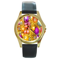 Christmas Decoration Ball 2 Round Gold Metal Watch