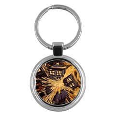Brown And Black Abstract Painting Doctor Who Tardis Vincent Van Gogh Key Chain (round) by danenraven