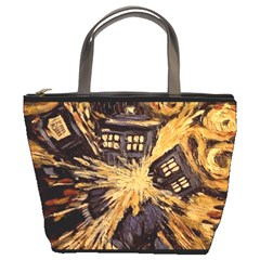 Brown And Black Abstract Painting Doctor Who Tardis Vincent Van Gogh Bucket Bag by danenraven