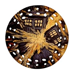 Brown And Black Abstract Painting Doctor Who Tardis Vincent Van Gogh Round Filigree Ornament (two Sides) by danenraven