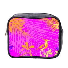 Spring Tropical Floral Palm Bird Pink Pattern Background Mini Toiletries Bag (two Sides) by Wegoenart