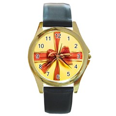 Ribbon Bow Round Gold Metal Watch by artworkshop